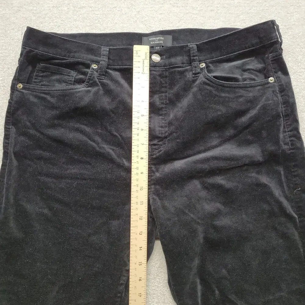 Banana Republic Mens 33x Ankle Slim High Rise Black Velvet Pants Stretch